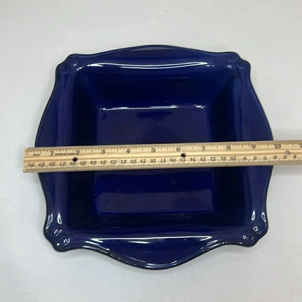 Square Baker 10 In Cobalt Blue Glazed Ovenware Scalloped Country Side Table Top